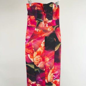 Nicole Miller Karina Strapless Red Fire Flower Dress
